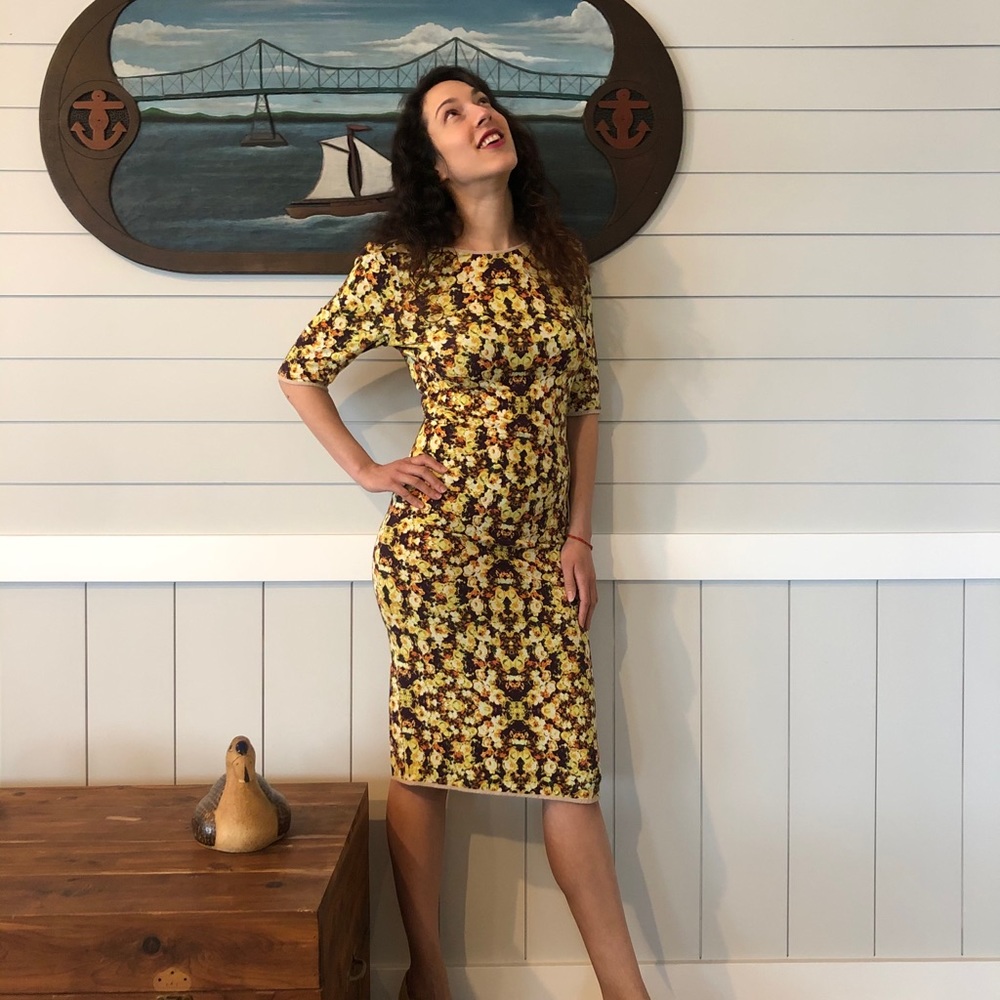 Kaleidoscope Yellow Dress Bodycon Magic Vintage